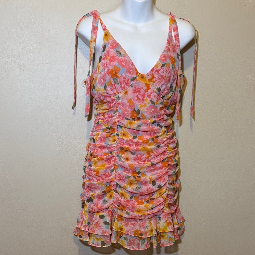 Lily Rose Pink Floral Dress with Tie Straps